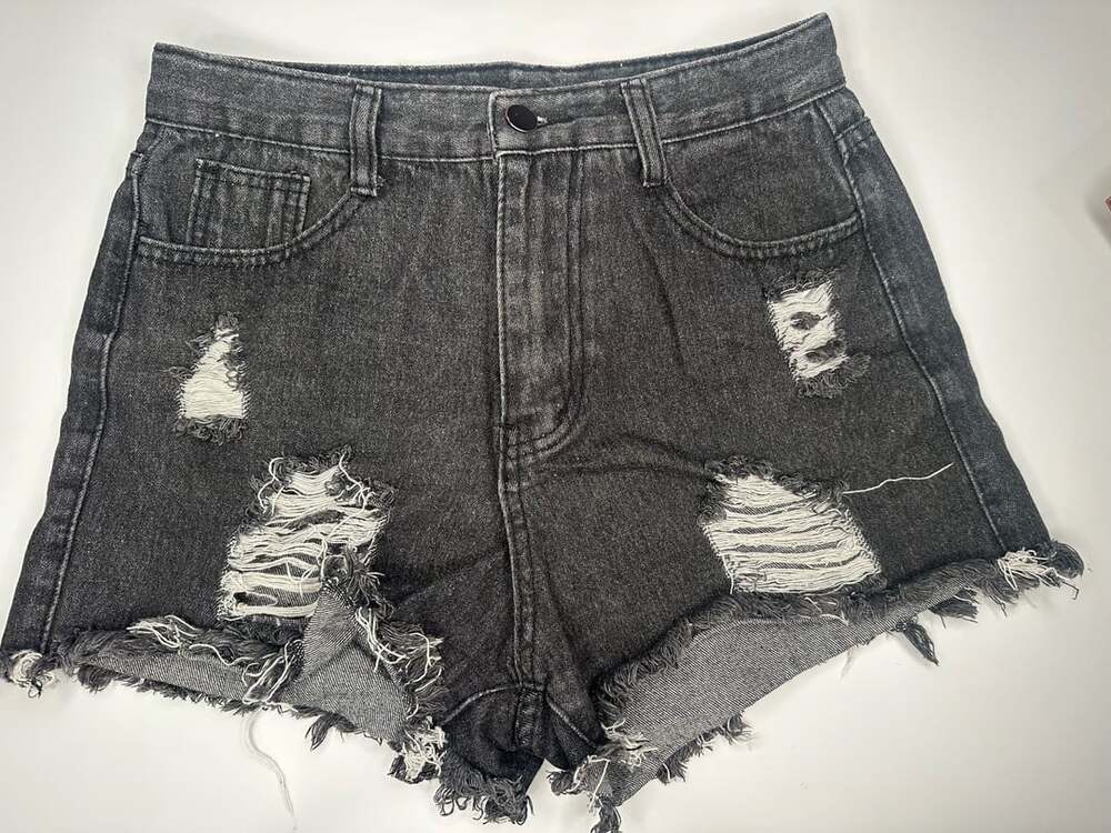 Shein Women Black Denim Distressed Ripped Raw Hem Shorts Size S